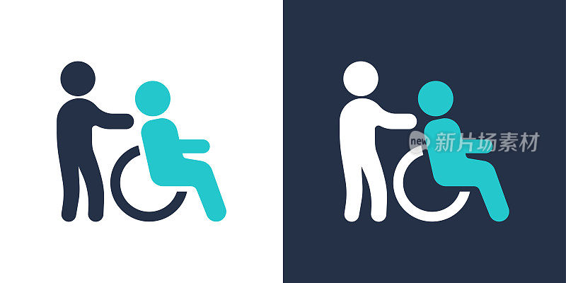 人推轮椅图标。固体图标矢量插图。用于网站设计，logo, app，模板，ui等。